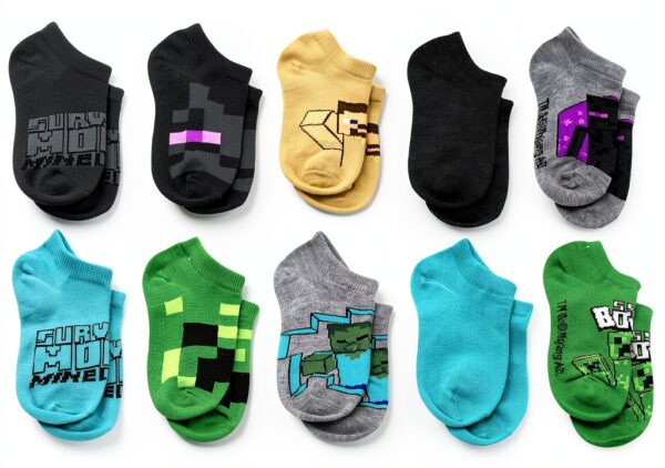 Minecraft Boys No Show Socks 10 Pack Comfortable Fit-0